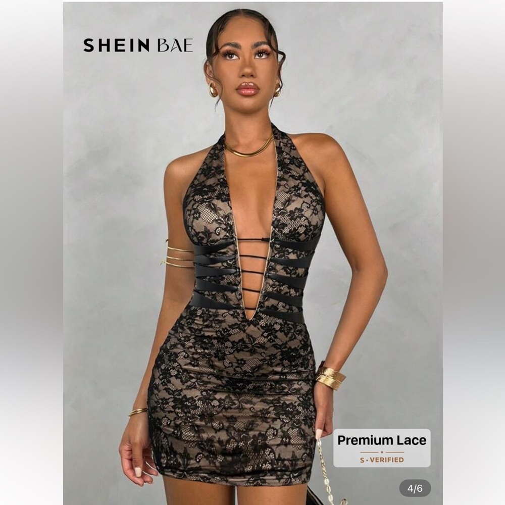 SHEIN Black Lace Halter Dress NWT